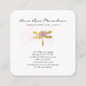 *~* Floral Waterverf Gold Glitter Dragonfly Squ Vierkante Visitekaartje (Achterkant)