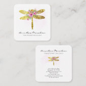 *~* Floral Waterverf Gold Glitter Dragonfly Squ Vierkante Visitekaartje (Voorkant / Achterkant)