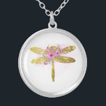 *~* Floral Waterverf GOLD Glitter Dragonfly Zilver Vergulden Ketting<br><div class="desc">SILVER BORD KETTING Inention Jewelry - Ronde verzachtende energie die JEWELRY met INTENTIE (R) in rekening brengt, zet een voornemen in op een positieve manier zoals " IK BEN ... .". De energie zal u in positieve Transformatie helpen. Als je kalm bent, kan je genezen. Een DRAGONFLY is een symbool...</div>