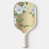 Floral Waterverf Gold Glitter Folie Script Name Pickleball Paddle (Voorkant)