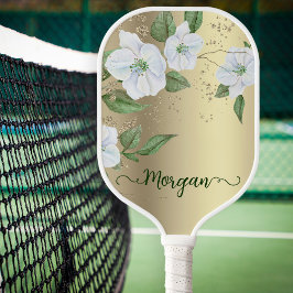 Floral Waterverf Gold Glitter Folie Script Name Pickleball Paddle