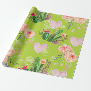 Floral waterverf Green Cactus Cadeaupapier