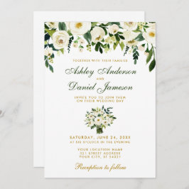 Floral Waterverf Green Gold Photo Wedding Kaart