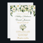 Floral Waterverf Green Gold Wedding Invitation B Kaart<br><div class="desc">Waterverf Floral Botanical Green en White Bouquet Wedding Invitation - Green and Gold Script</div>