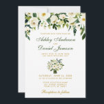Floral Waterverf Green Gold Wedding Invitation B Kaart<br><div class="desc">Waterverf Floral Botanical Green en White Bouquet Wedding Invitation - Green and Gold Script</div>