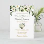 Floral Waterverf Green Gold Wedding Invitation BG Kaart (Staand voorkant)