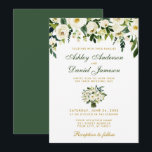 Floral Waterverf Green Gold Wedding Invitation BG Kaart<br><div class="desc">Waterverf Floral Botanical Green en White Bouquet Wedding Invitation - Green and Gold Script - Green back</div>