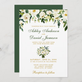 Floral Waterverf Green Gold Wedding Invitation BG Kaart