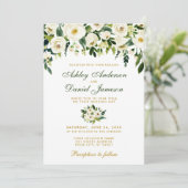 Floral Waterverf Green Gold Wedding Invitation GB Kaart (Staand voorkant)