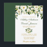 Floral Waterverf Green Gold Wedding Invitation GB Kaart<br><div class="desc">Waterverf Floral Botanical Green and White Wedding Invitation - Green and Gold Script - Green back</div>