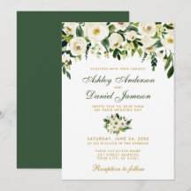 Floral Waterverf Green Gold Wedding Invitation GB