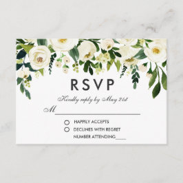 Floral Waterverf Green White Wedding RSVP