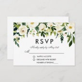 Floral Waterverf Green White Wedding RSVP (Voorkant / Achterkant)