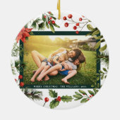 Floral Waterverf Greenery Familiefoto Keramisch Ornament (Achterkant)