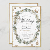 Floral Waterverf Greenery Gold Lijst Wedding Kaart (Voorkant / Achterkant)