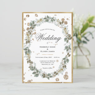 Floral Waterverf Greenery Gold Lijst Wedding Kaart