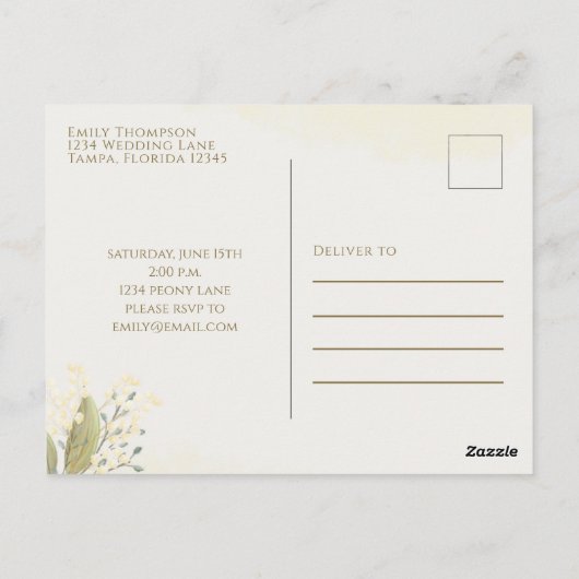 Floral Waterverf Greenery Peony Vrijgezellenfeest Briefkaart (Achterkant)