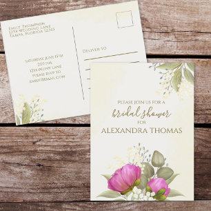 Floral Waterverf Greenery Peony Vrijgezellenfeest Briefkaart