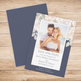 Floral Waterverf Greenery Save the Date Blue Kaart