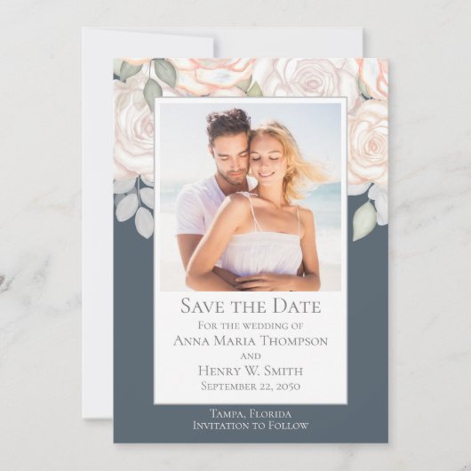 Floral Waterverf Greenery Save the Date Grey Kaart (Voorkant)
