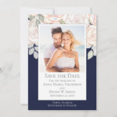 Floral Waterverf Greenery Save the Date Navy Blue Kaart (Voorkant)