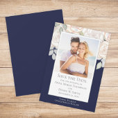 Floral Waterverf Greenery Save the Date Navy Blue Kaart