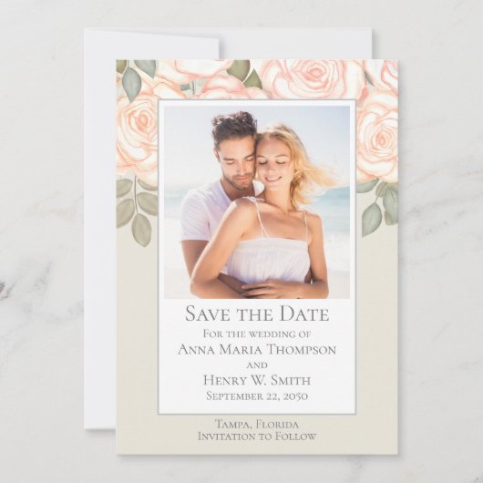Floral Waterverf Greenery Save the Date Sage Kaart (Voorkant)