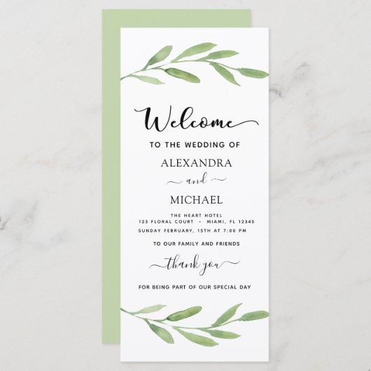 Floral Waterverf Hand Lettered Wedding Programme (Voorkant / Achterkant)
