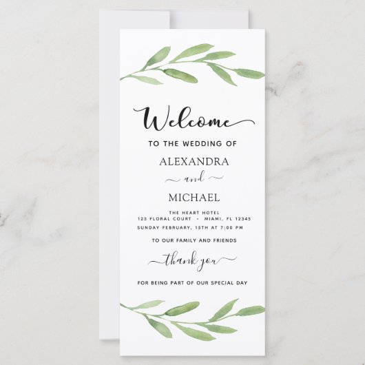 Floral Waterverf Hand Lettered Wedding Programme (Voorkant)