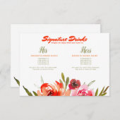 Floral Waterverf Handtekening Drink Virtual Weddin Informatiekaartje (Voorkant / Achterkant)