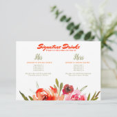 Floral Waterverf Handtekening Drink Virtual Weddin Informatiekaartje (Staand voorkant)
