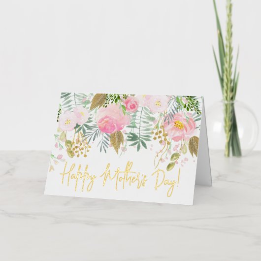 Floral Waterverf Happy Moederdag Folie Feestdagenkaart (Voorkant)