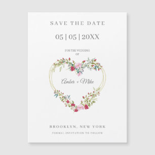 Floral Waterverf hart met bladeren in roze en rood