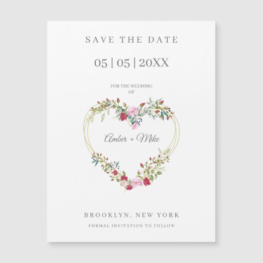 Floral Waterverf hart met bladeren in roze en rood (Voorkant)