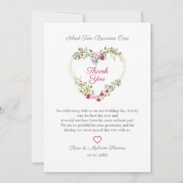 Floral Waterverf hart met bladeren in roze en rood Bedankkaart