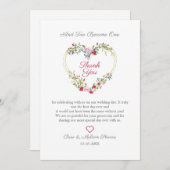 Floral Waterverf hart met bladeren in roze en rood Bedankkaart (Voorkant / Achterkant)