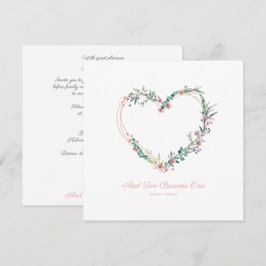 Floral Waterverf Hart met bladeren in roze Kaart (Voorkant / Achterkant)