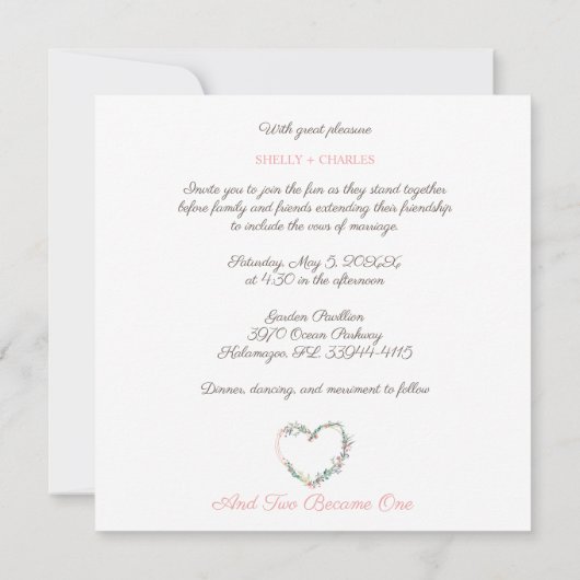 Floral Waterverf Hart met bladeren in roze Kaart (Achterkant)