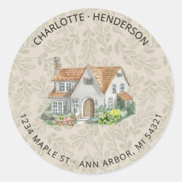 Floral Waterverf House Return Address Ronde Sticker