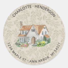 Floral Waterverf House Return Address Ronde Sticker