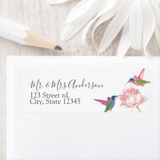 Floral Waterverf Hummingbird Address Label (Insitu)