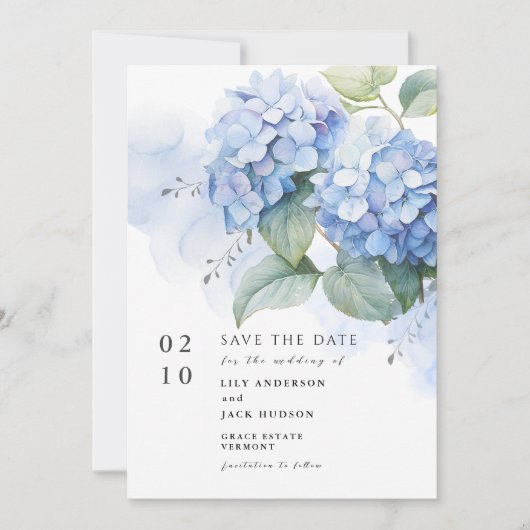 Floral Waterverf Hydrangea Bruiloft Save The Date Kaart (Voorkant)