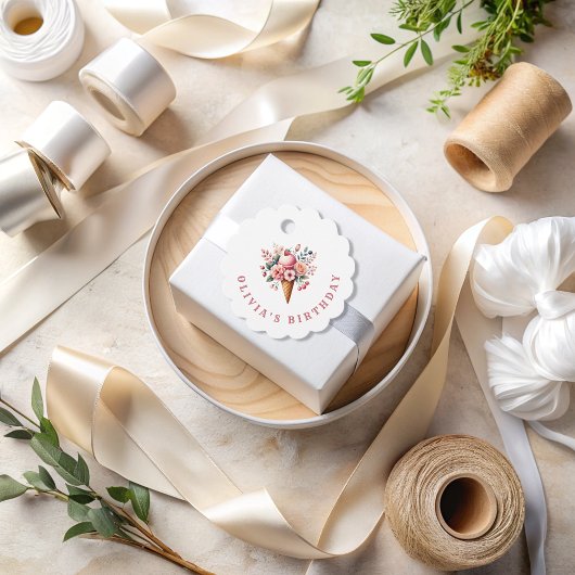 Floral Waterverf Ice Cream en Redberry Bedankjes Labels