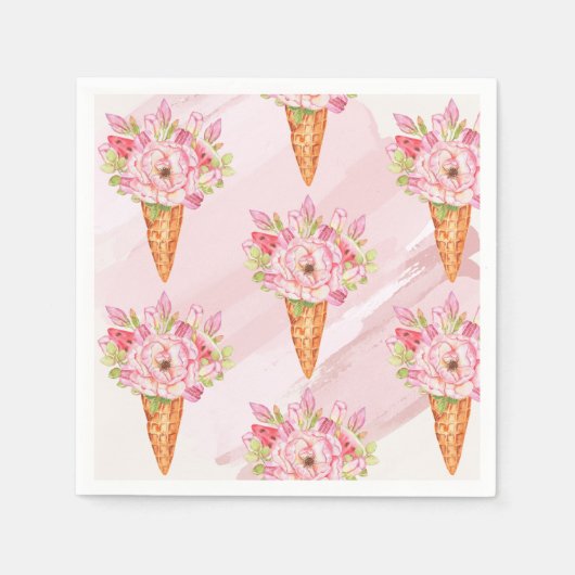 Floral Waterverf Ice Cream Napkins Servet (Voorkant)