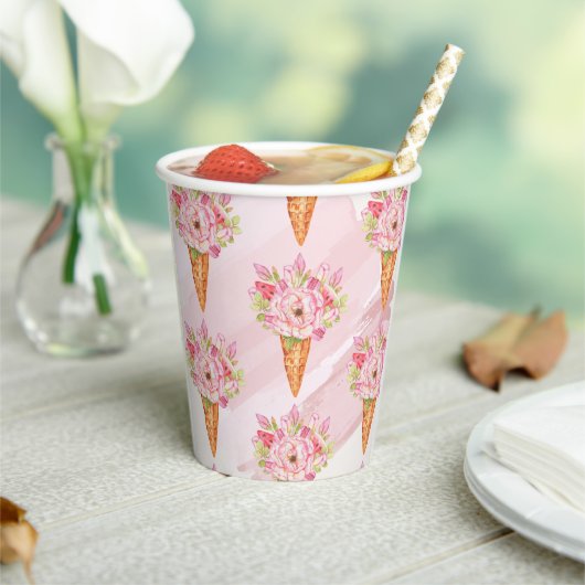 Floral Waterverf Ice Cream Papieren Bekers (Insitu)