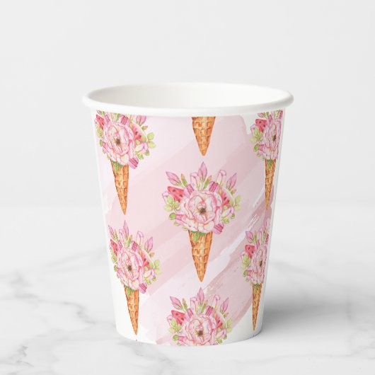 Floral Waterverf Ice Cream Papieren Bekers (Achterkant)