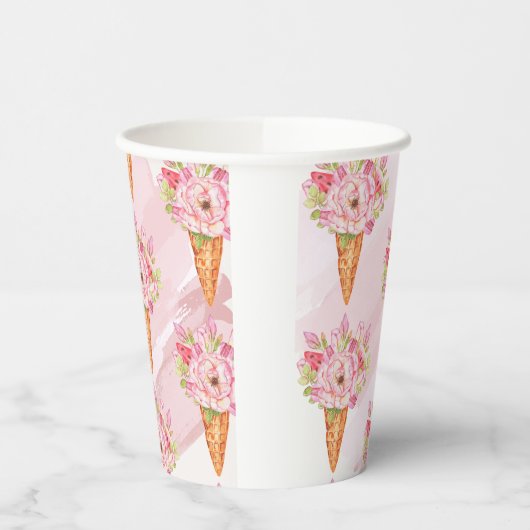 Floral Waterverf Ice Cream Papieren Bekers (Links)