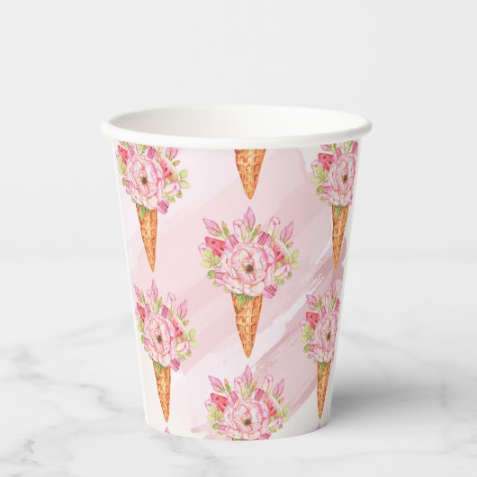 Floral Waterverf Ice Cream Papieren Bekers (Voorkant)