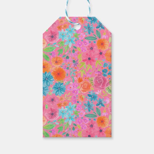 Floral waterverf in roze cadeaulabel (Voorkant)