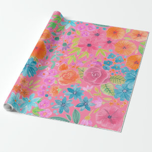 Floral waterverf in roze cadeaupapier